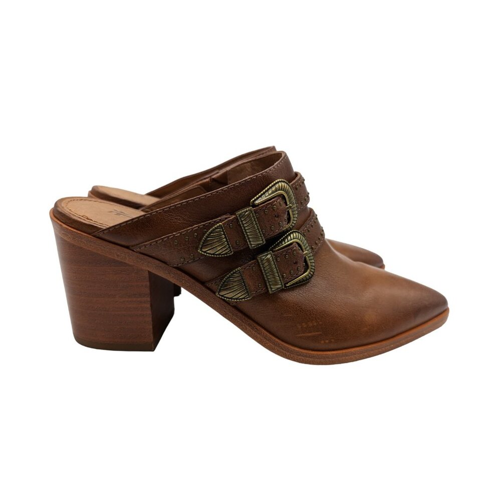 Frye Flynn Women's Belted Pointed Toe Brown Leather Mule Size 6.5M - Picture 7 of 12